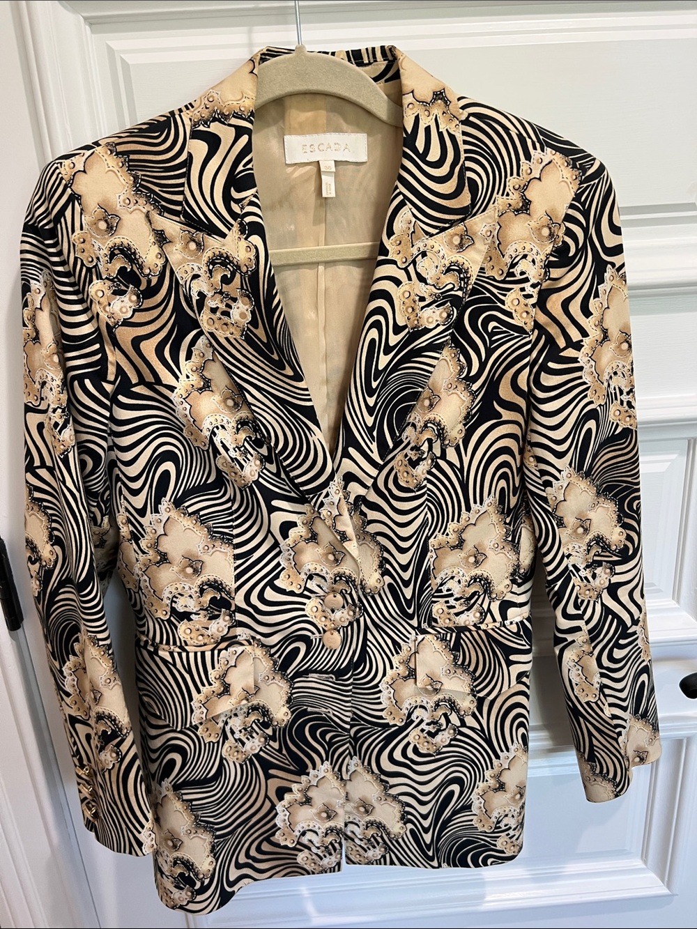 Escada Black & Cream Swirl-Print Tailored Blazer